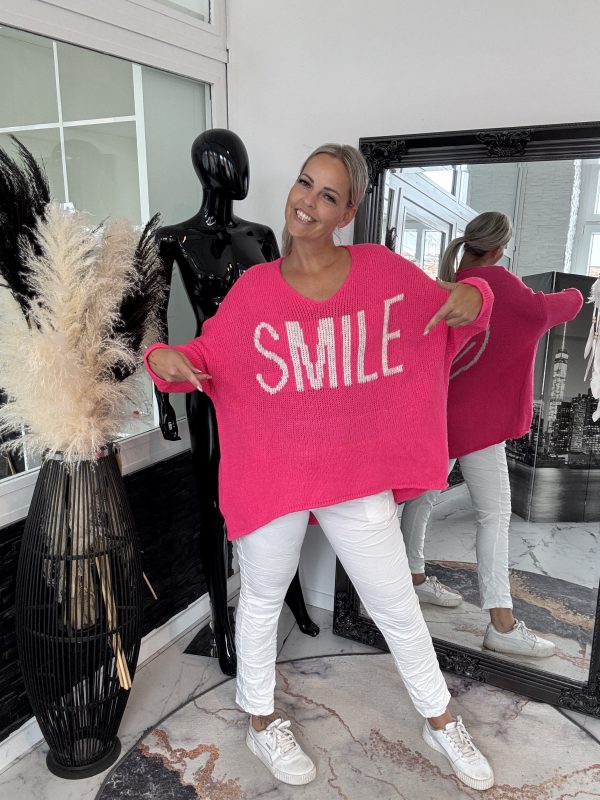 Strickpulli Smile Pink one Size 38-46 oversize Schnitt #