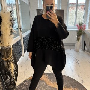 Glitzer Longpulli Mira schwarz one Size 38-46 #1130