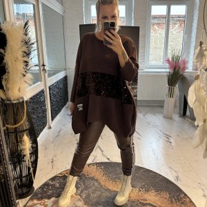 Glitzer Longpulli Mira schokobraun one Size 38-46 #1031