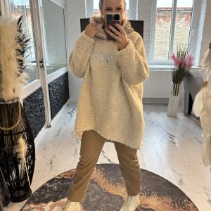 Natur Bouclé Savage Longpulli Glitzer Kapuze one Size 38-46 #1137