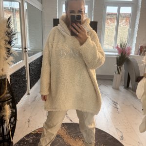 Creme Bouclé Savage Longpulli Glitzer Kapuze one Size 38-46 #1058