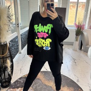 Power Sweatshirt Schwarz one Size 38-46 oversize Schnitt #1026