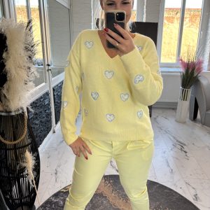 Paris Pulli Herzen Gelb one Size 38-42 #1108