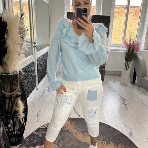 Rüschenpulli Babyblau one Size 36-40 #1149