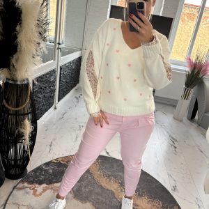 Paris Pulli Rosa Herzen mit Blumenärmel one Size 38-42 #1127