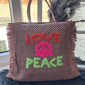 Basttasche / Strandtasche Love & Peace Altrosa