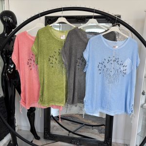 Leinen T-Shirt mit Lebensbaum Print one Size 38-44/46 #1162