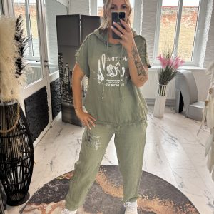 Leinen Zweiteiler Lori khaki one Size 38-42/44  # 1210